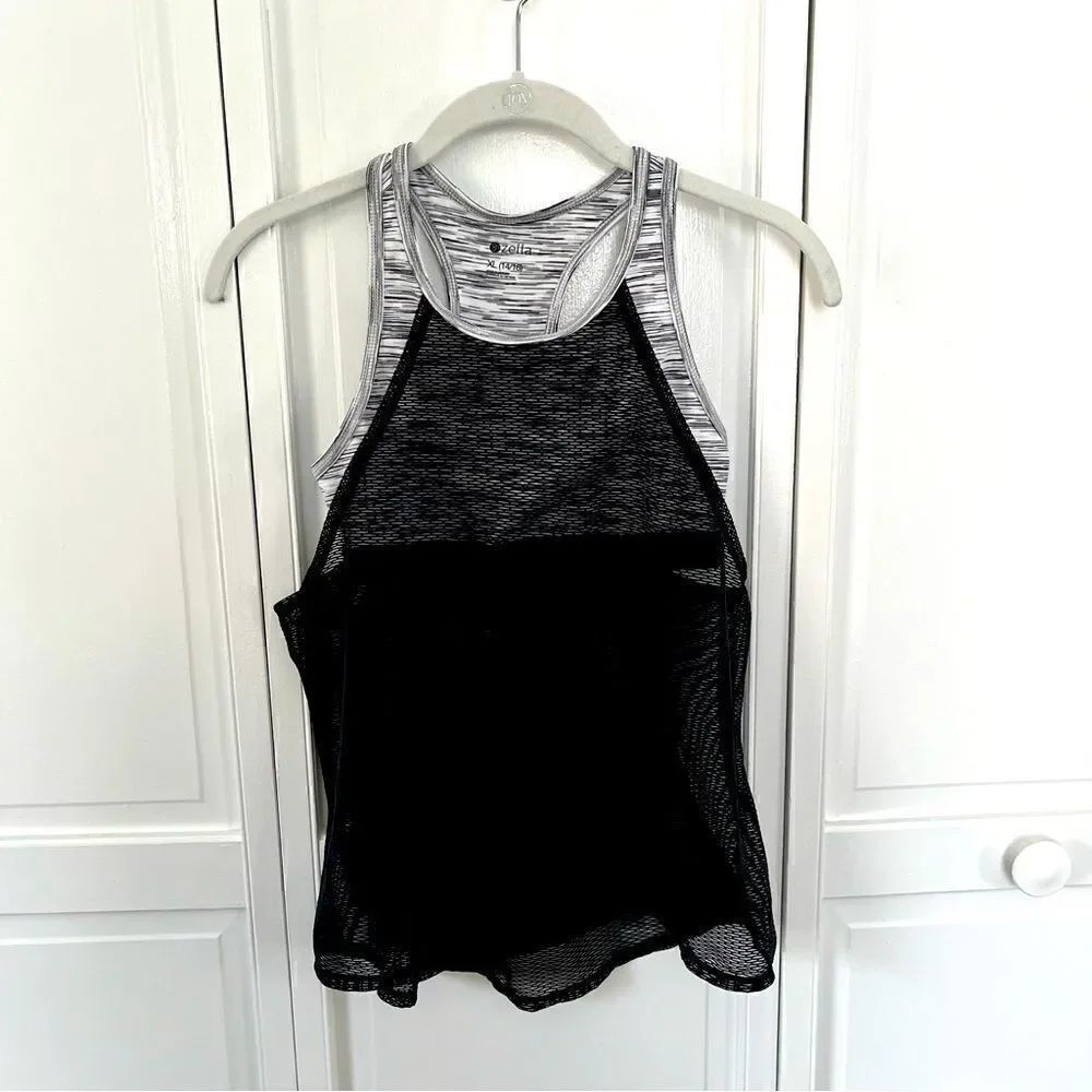 Zella Nordstrom Brand Girls Mesh Ultra Balance Racerback Tank Black + White XL